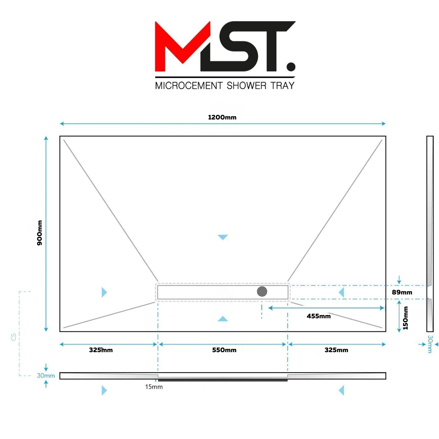 Resin Rock Microcement Ready Shower Tray 550mm Linear Drain Long Edge